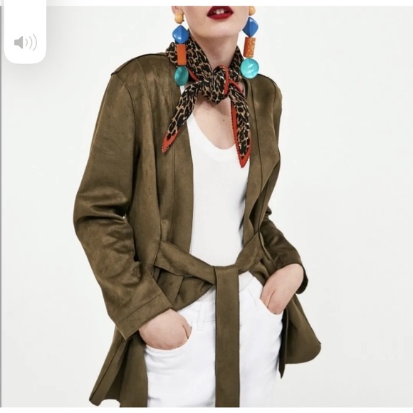 Zara Jackets & Blazers - Zara Basic Size XL Olive Green Vegan Suede Belted Jacket With Pockets.